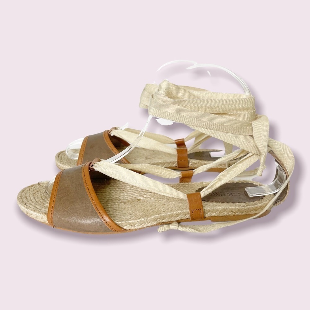 J. Crew Brown Leather English Saddle Lace Up Evan Espadrille Sandals Size 8 US